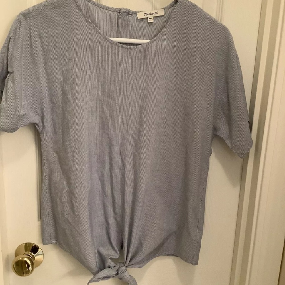 Madewell Striped Short Sleeve Tie Front Button Back Women's Shirt Top XXS